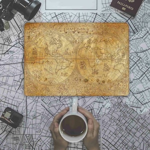 Oude Wereldkaart Kunst Beschermende Laptop Skin, Grunge Decor Universele Notebook Vinyl Wrap, Laptop Skins Peel & Stick, Laptop Decal Lenovo GD90