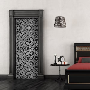 Silver Metallic Mandala For Door, Half Mandala Wall Fridge Stickers, Peel and Stick Self Adhesive Sticker, Wrap Door Mural Front Door RD47