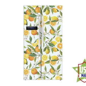 Watercolor Lemon Decal Fridge Cover Fruits Wall Fridge Stickers Peel & Stick, Self Adhesive Sticker Fridge Wrap, Modern Kitchen Decor RD104