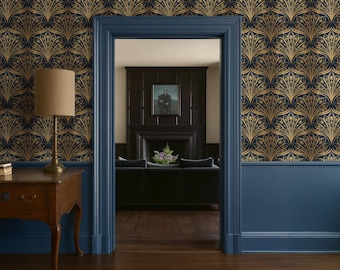 Art deco wallpaper Navy Elegant accent wallpaper, Modern wallpaper Peel and Stick, 1920s style wallpaper Art Deco Scallop