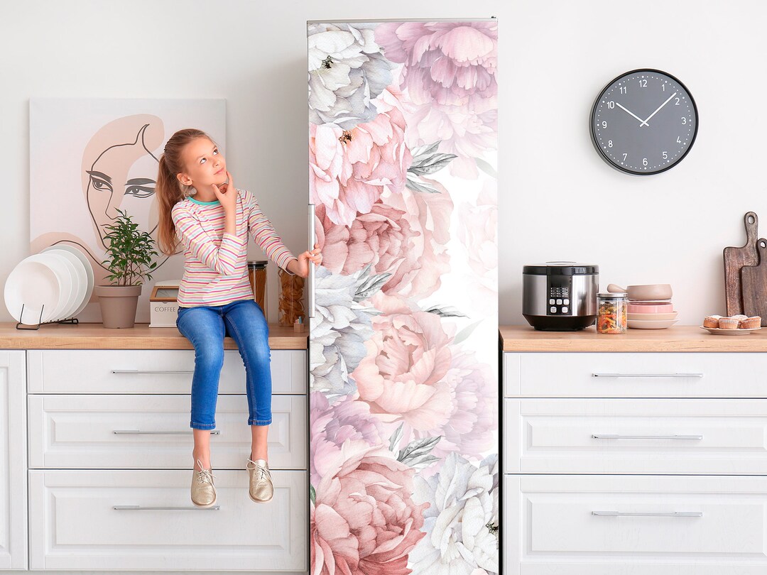 Peony Flower Decal Fridge Peonies Floral Wall Fridge Etsy