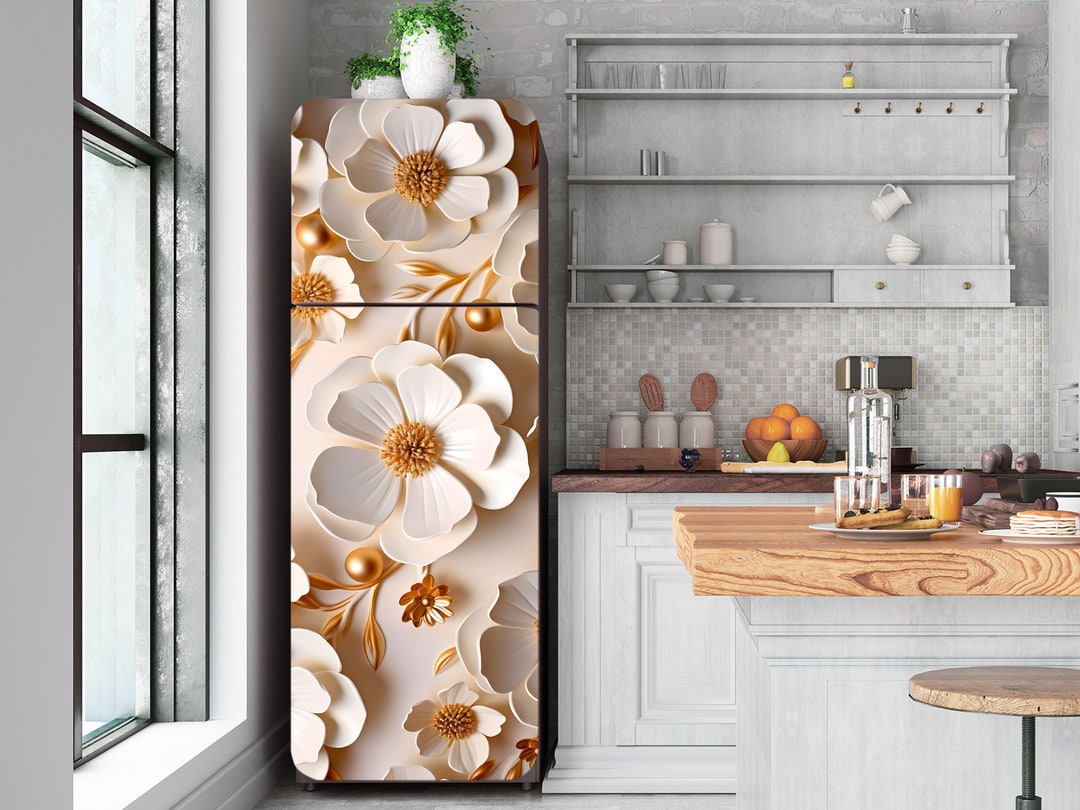 Flower 3D Composition Decal Fridge, Floral Wall Fridge Stickers, Peel ...