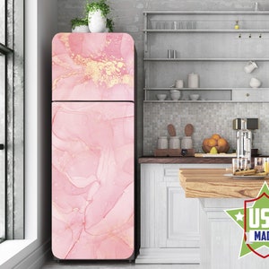 Pink Fridge Wrap, Marble Refrigerator Decal Cover Peel and Stick, Self Adhesive Sticker Fridge Door, Modern Kitchen Furniture Decor RD264