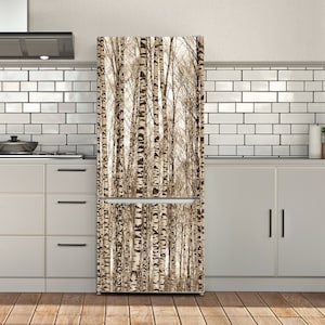 Birkenwald Natur Aufkleber Kühlschrankabdeckung Wand-Kühlschrank-Aufkleber Schälen und aufkleben Selbstklebender Aufkleber für Kühlschrank-Verpackungs-Küchenentwurf RD255