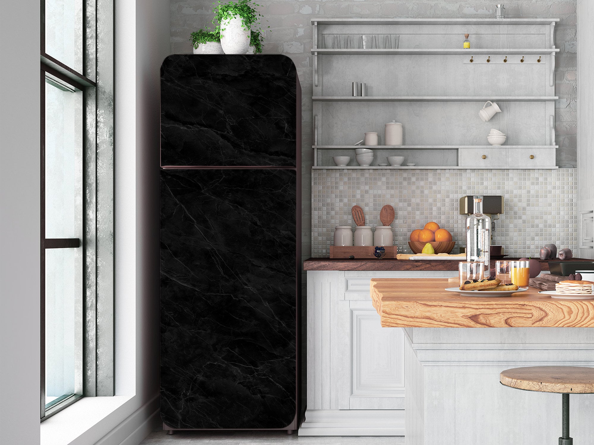 Black fridge in kitchen deals