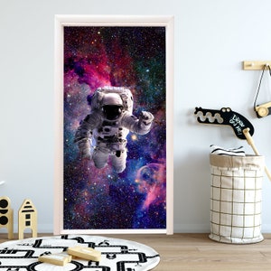 Spaceman Vinyl Sticker for Nursery Boy, Astronaut Universe Door Mural Play Room, Rainbow Galaxy Self-adhesive Wrap Decal Remove Kids RD234