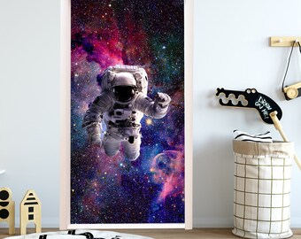 Stickers Porte Galaxie Et Planètes - 63x205 Cm - Autocollant Mural Espace Amovible PVC - Décoration Chambre, Salon