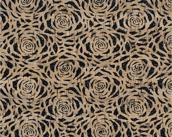 1/2 Yard Cut: PRO Lite Black Glitter Backed Roses Cork Fabric