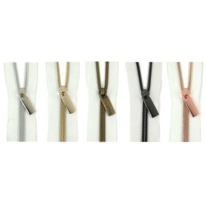 White #5 Nylon Coil Zippers: 3 Yards with 9 Pulls