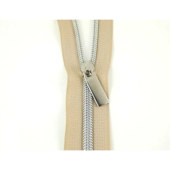 Beige #5 Nylon Antique Brass Coil Zippers: 3 Yards with 9