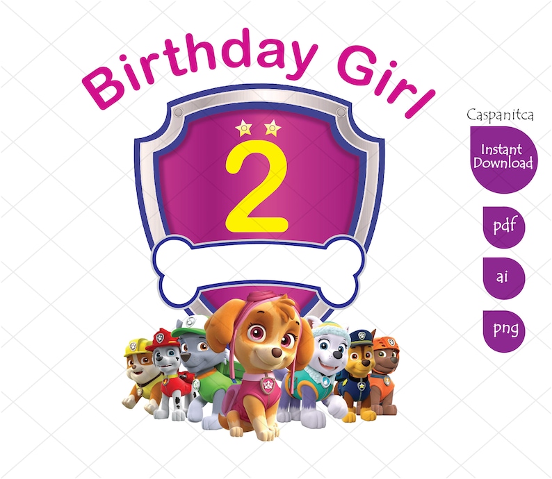 Paw Patrol 2nd Birthday Girl Clipart Printable PNG | Etsy