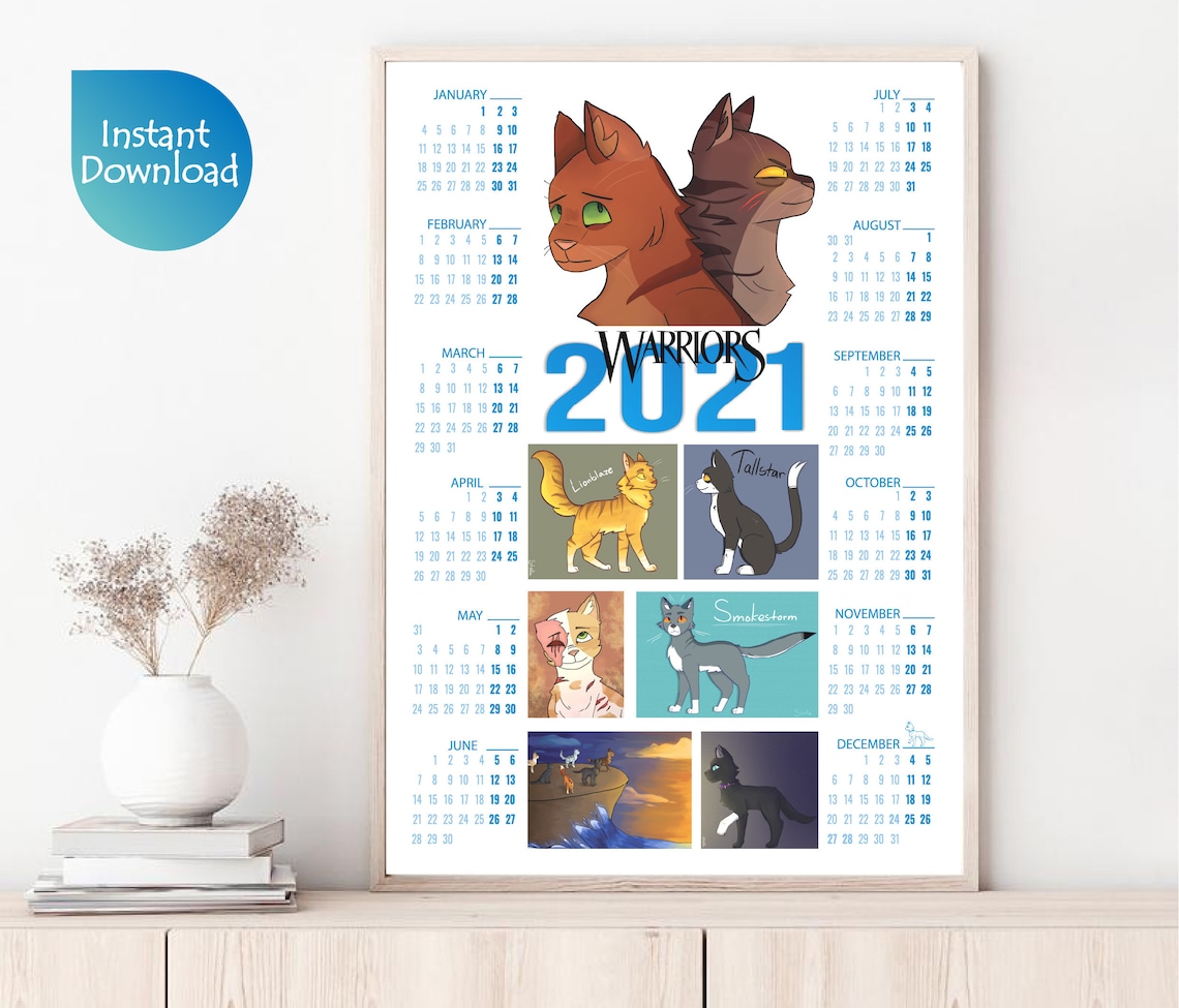Printable 2021 Wall Calendar Warrior Cats Calendar 2021 Etsy