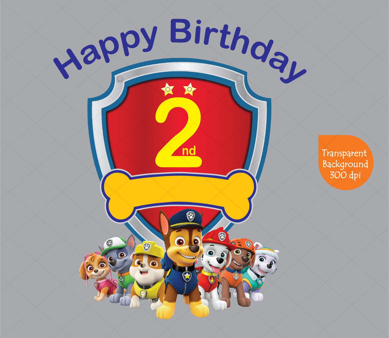 Paw Patrol 2nd Happy Birthday Boy Clipart Printable PNG | Etsy