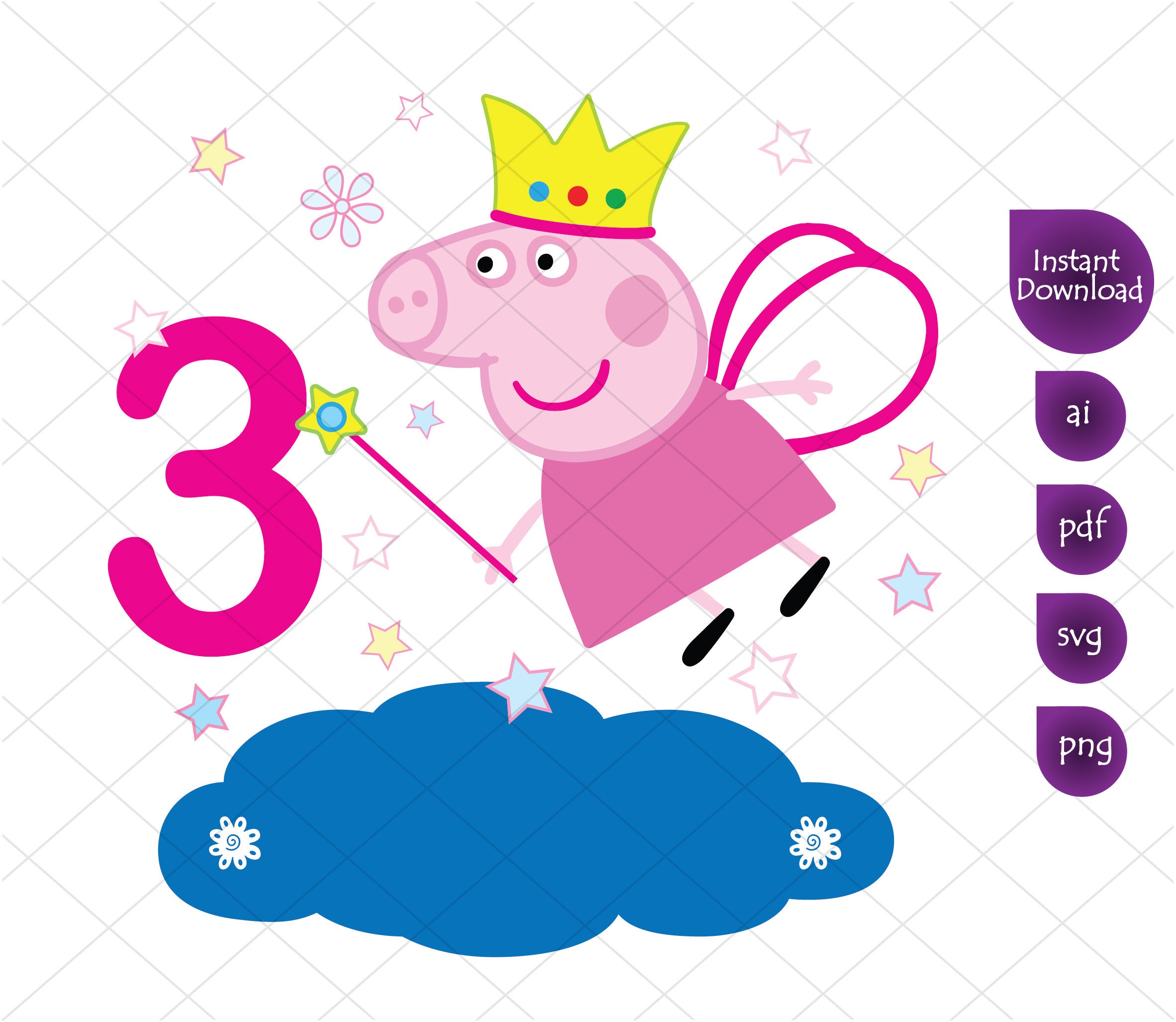 Download Peppa Pig 3rd Birthday Girl Clipart Peppa Pig Svg Printable Etsy