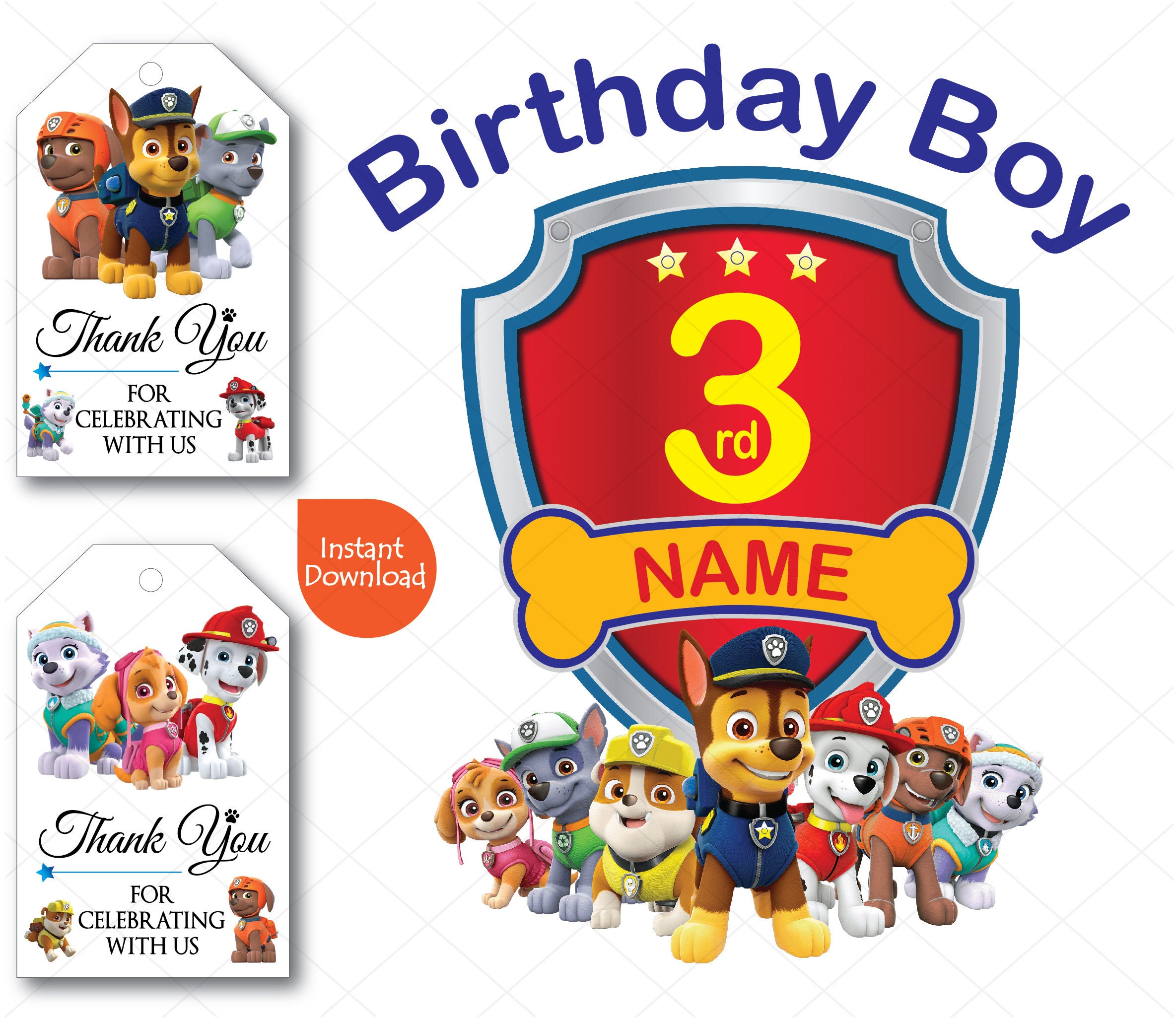 Download Paw Patrol 3rd Birthday Boy 3 Products Clipart And 2 Thank Etsy