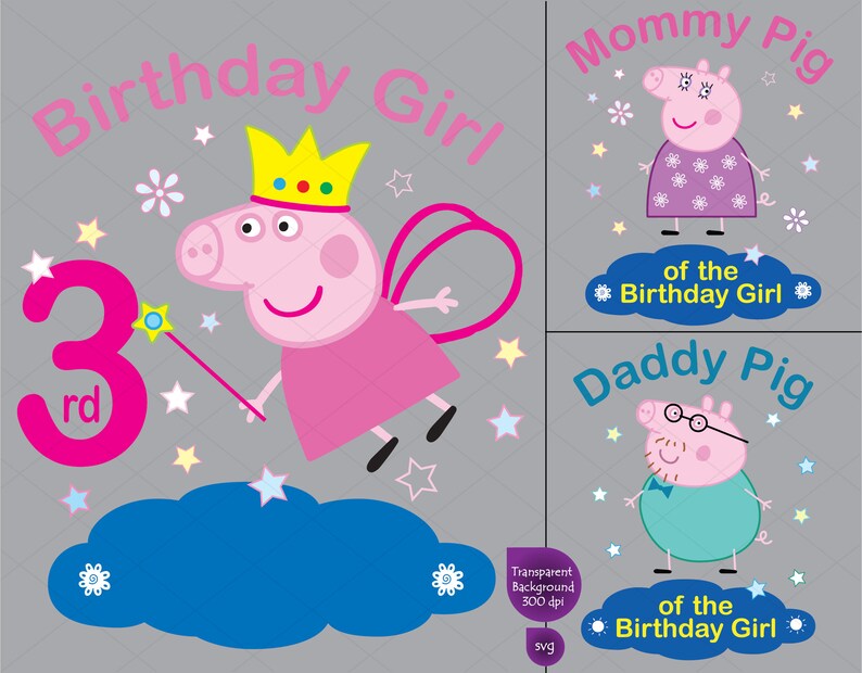 Download Peppa Pig 3rd Birthday Girl Clipart Set of 3 Peppa Pig and ...