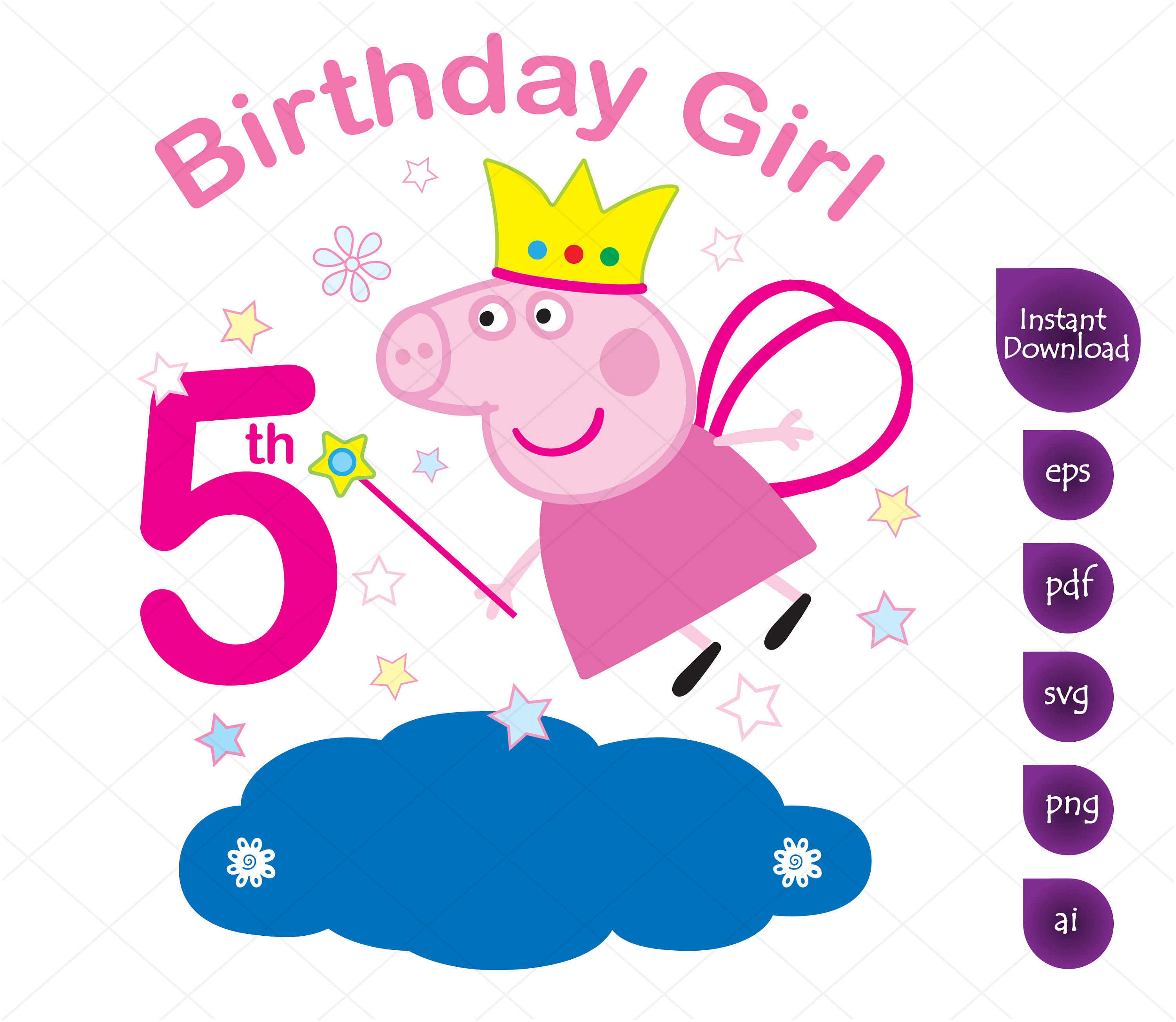 Peppa Pig 5th Birthday Girl Clipart Peppa Pig Svg Printable Etsy