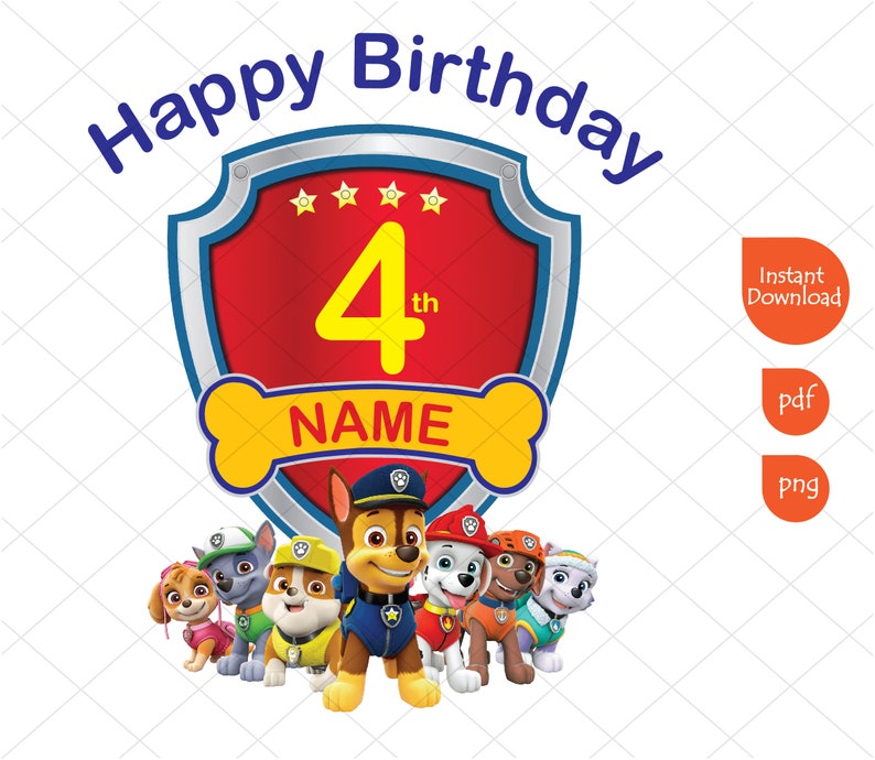 Paw Patrol 4th Birthday Boy Clipart Happy Birthday Printable | Etsy