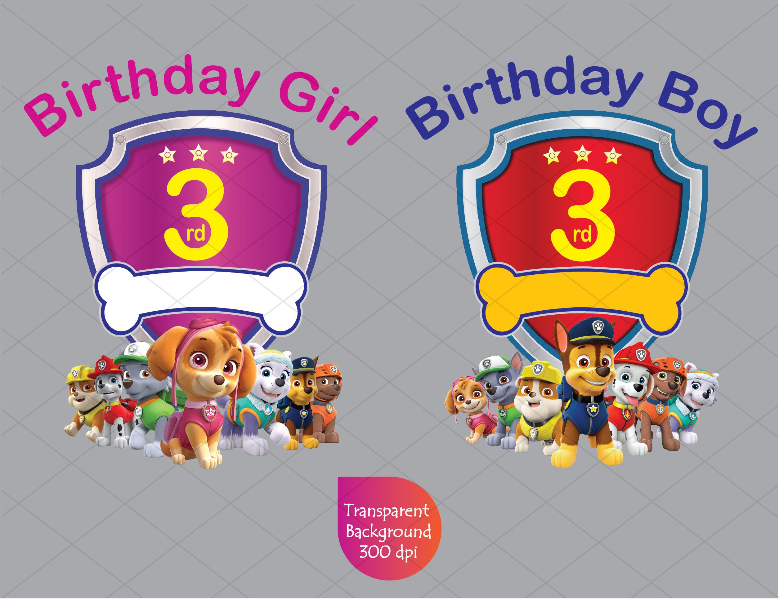 Paw Patrol 3rd Birthday Boy And Girl Cliparts Set Of 2 Etsy