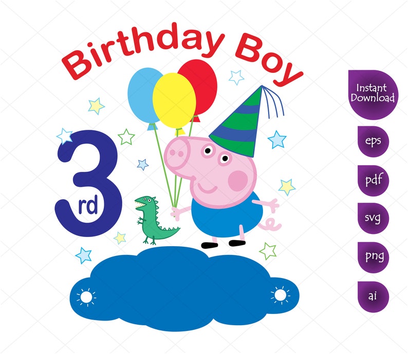 Download George Pig 3rd Birthday Boy Clipart George Peppa Pig svg | Etsy