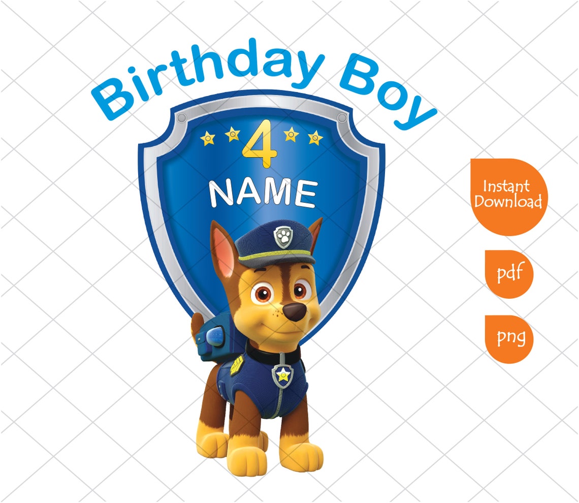 Paw Patrol 4th Birthday Boy Clipart Printable PNG Transparent | Etsy