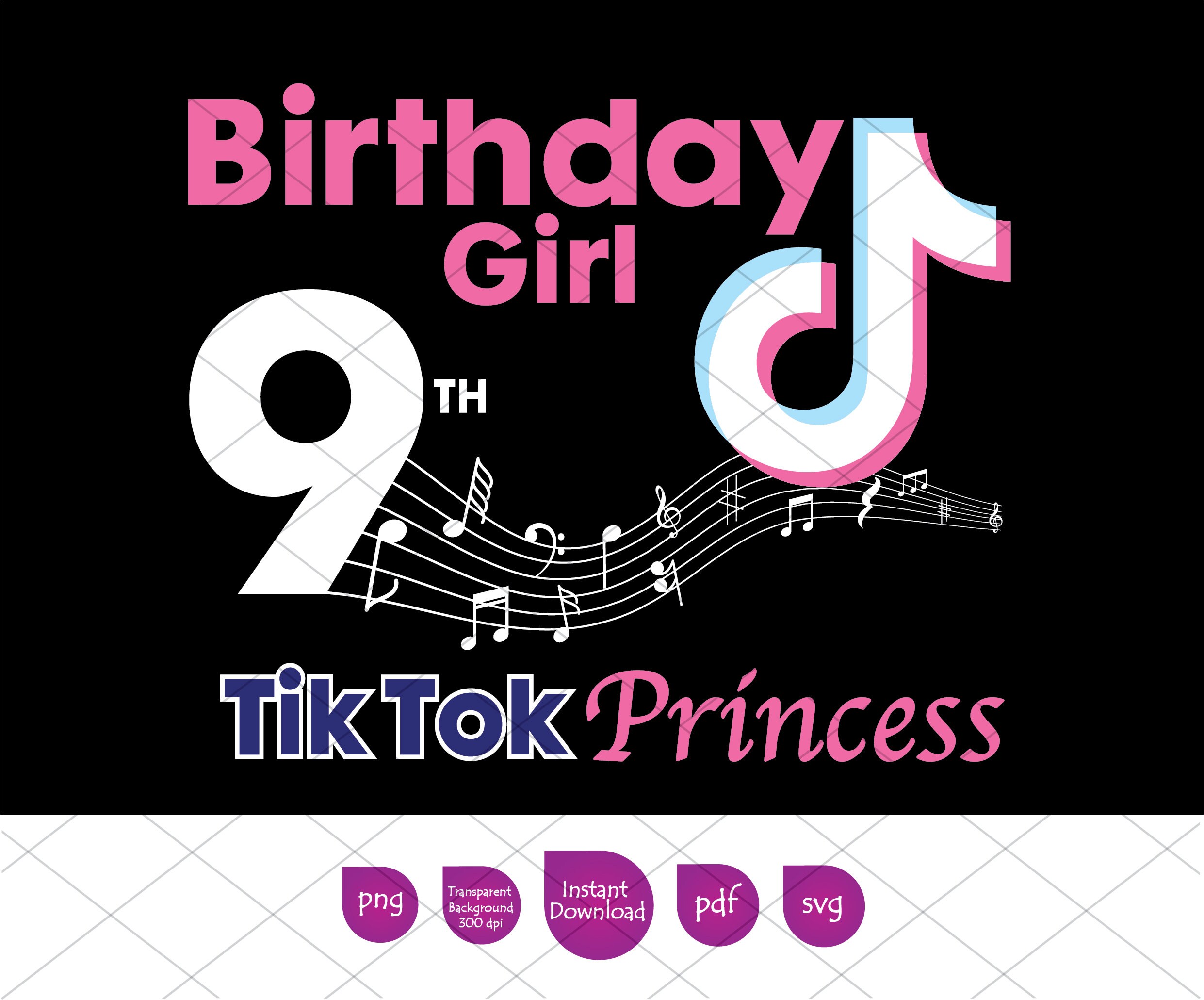 Download Musical 9th Birthday Girl SVG TikTok Princess 9th Birthday ...