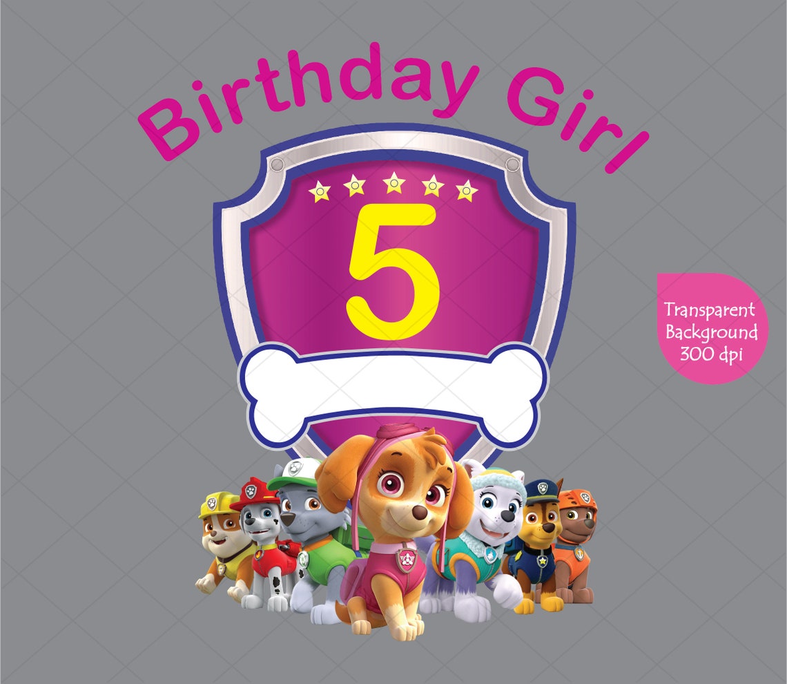 Paw Patrol 5th Birthday Girl Clipart Paw Patrol Birthday Gift | Etsy