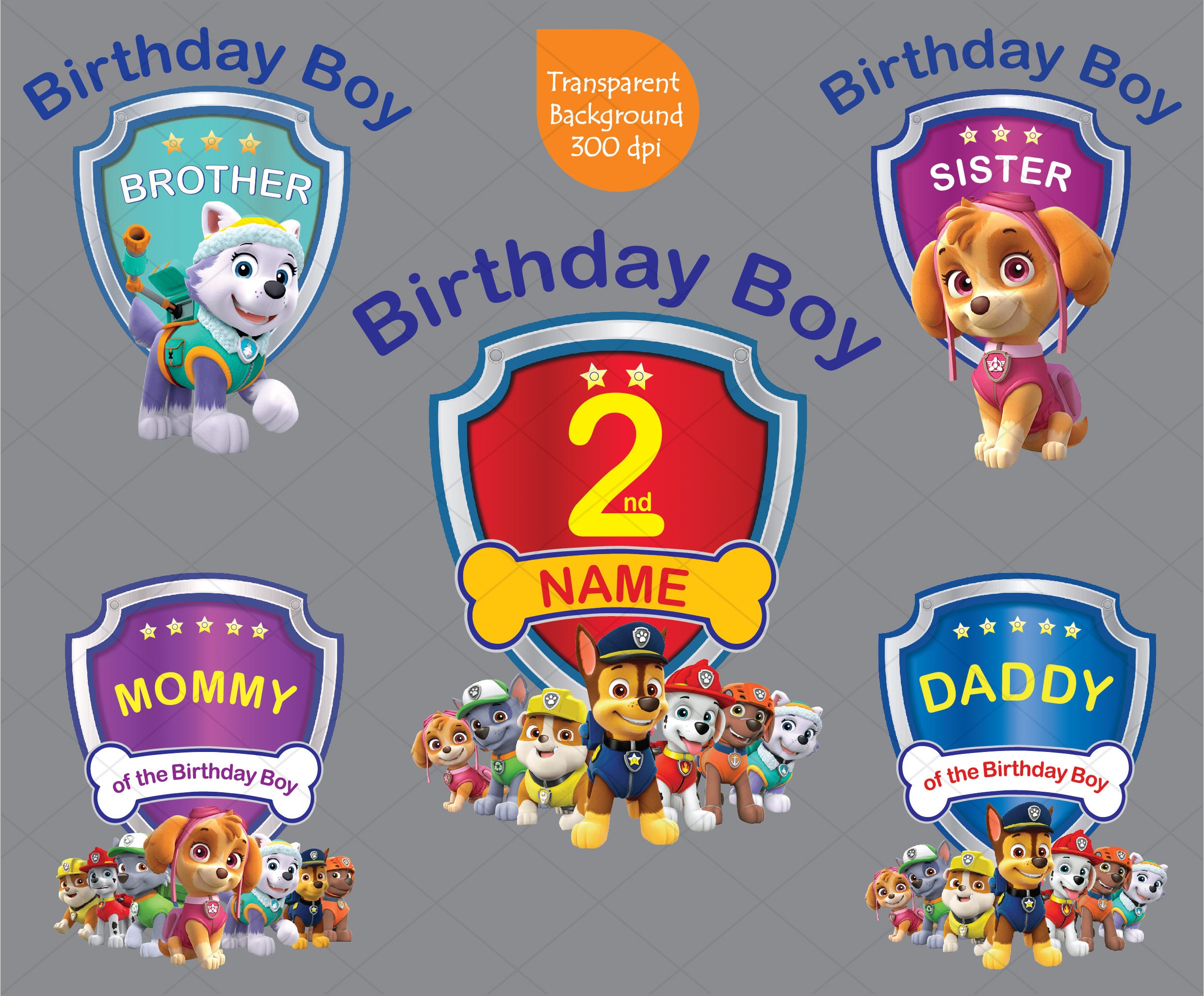Paw Patrol 2nd Birthday Boy Clipart Conjunto familiar de 5 | Etsy