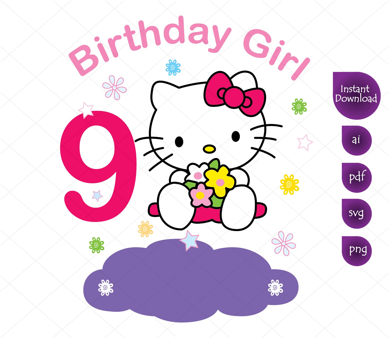 Hello Kitty 9th Birthday Girl Clipart Hello Kitty svg Etsy