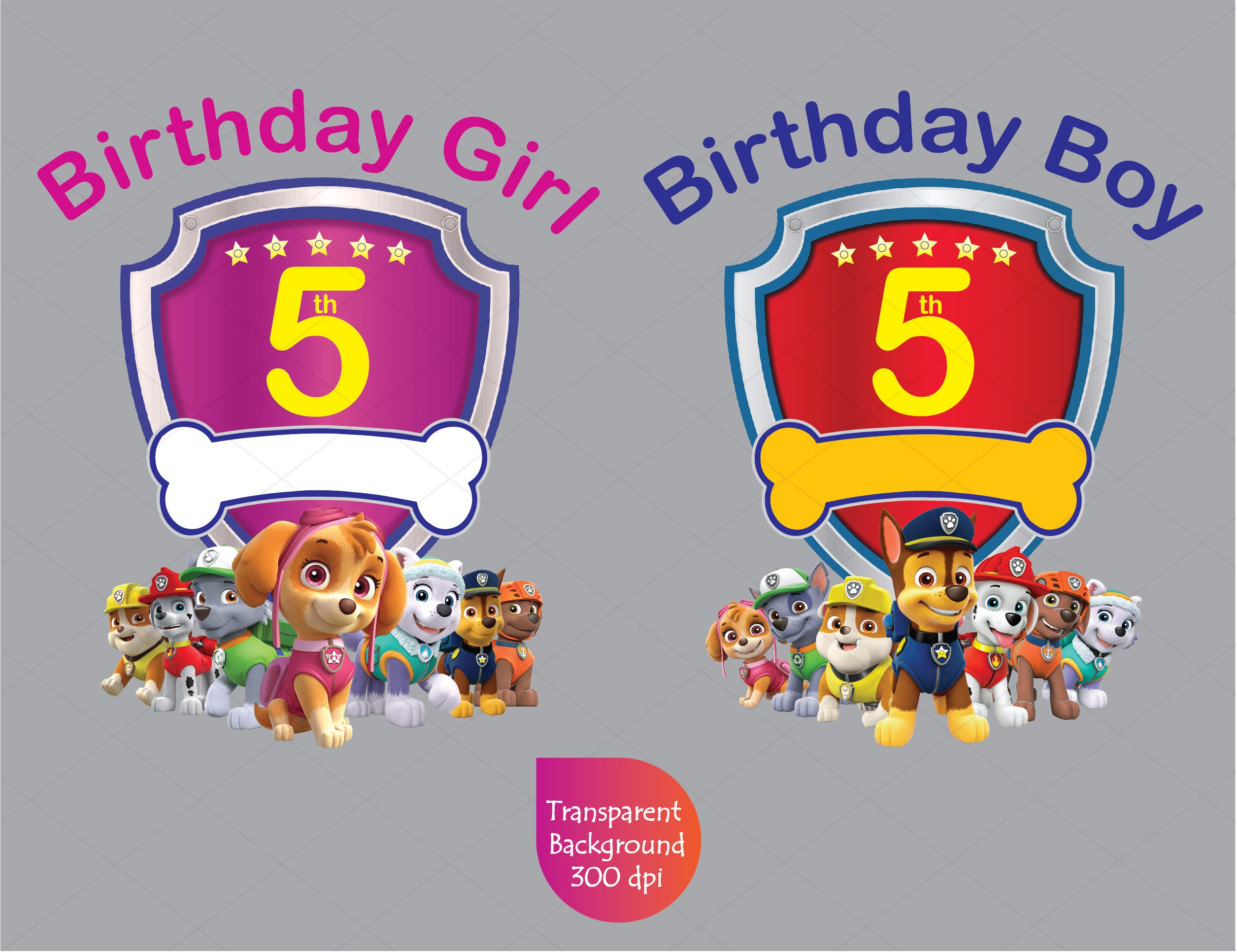 Paw Patrol 5th Birthday Boy and Girl Cliparts Set of 2 | Etsy