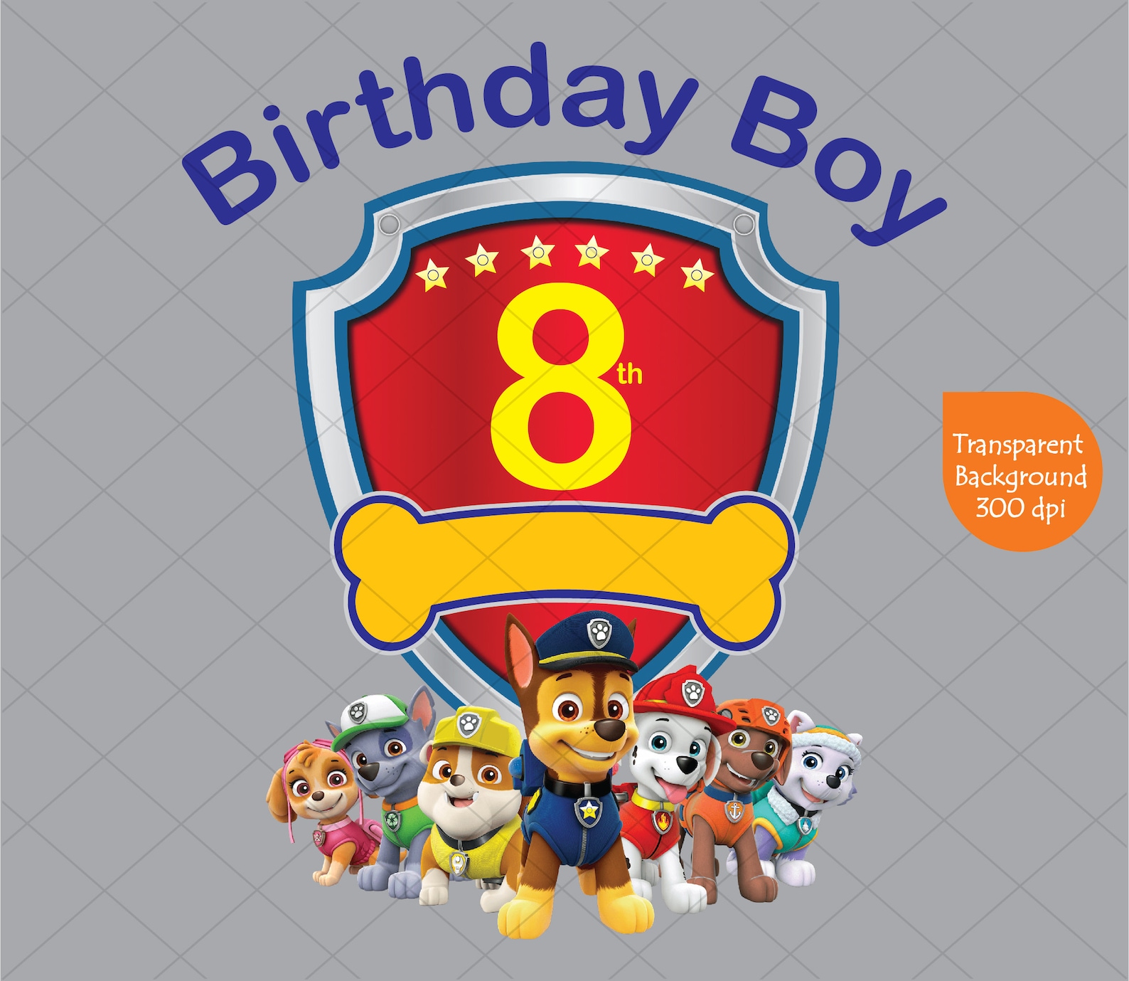Paw Patrol 8th Birthday Boy Clipart Printable PNG Transparent | Etsy