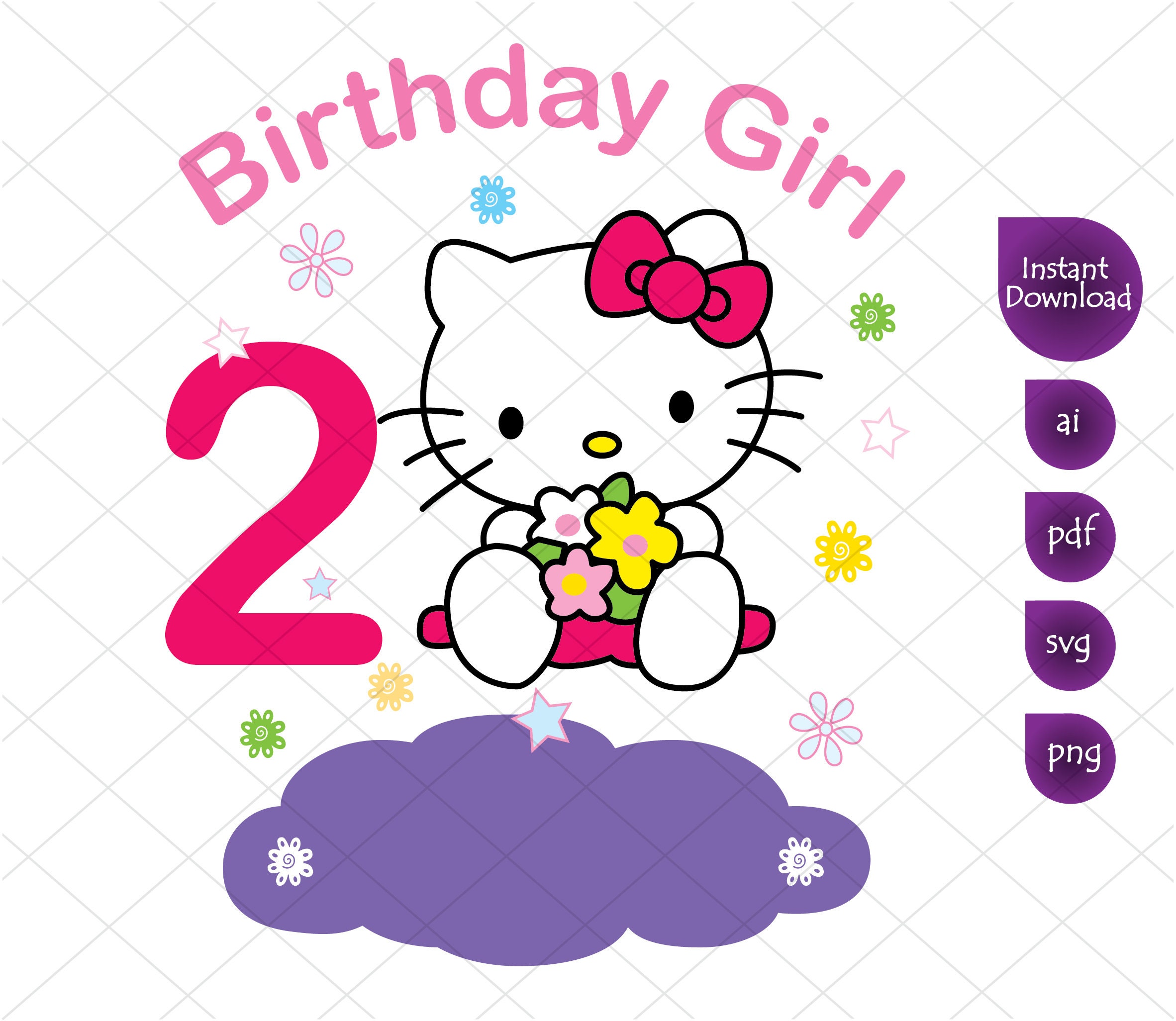 Hello Kitty 2nd Birthday Girl Clipart Hello Kitty svg | Etsy