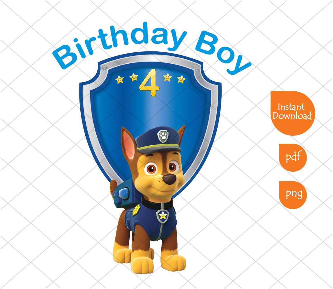 Paw Patrol 4th Birthday Boy Clipart Printable PNG Transparent | Etsy