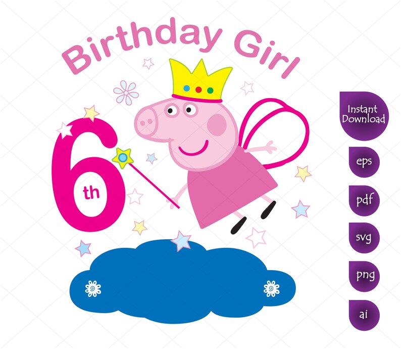 Download Peppa Pig 6th Birthday Girl Clipart Peppa pig svg Printable | Etsy