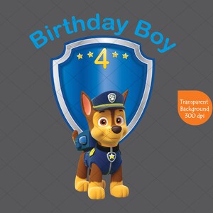 Paw Patrol 4th Birthday Boy Clipart Printable PNG Transparent | Etsy