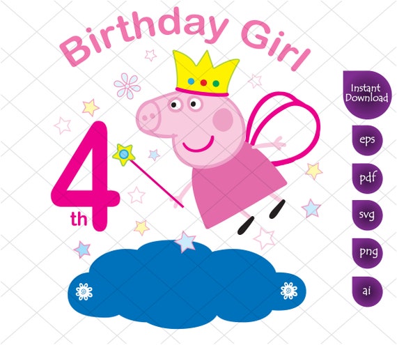 Download Peppa Pig 4th Birthday Girl Clipart Peppa Pig Svg Printable Etsy
