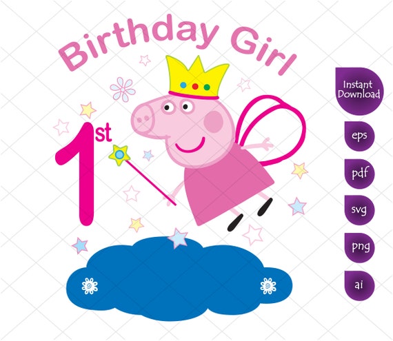Download Peppa Pig 1st Birthday Girl Clipart Peppa Pig Svg Printable Etsy