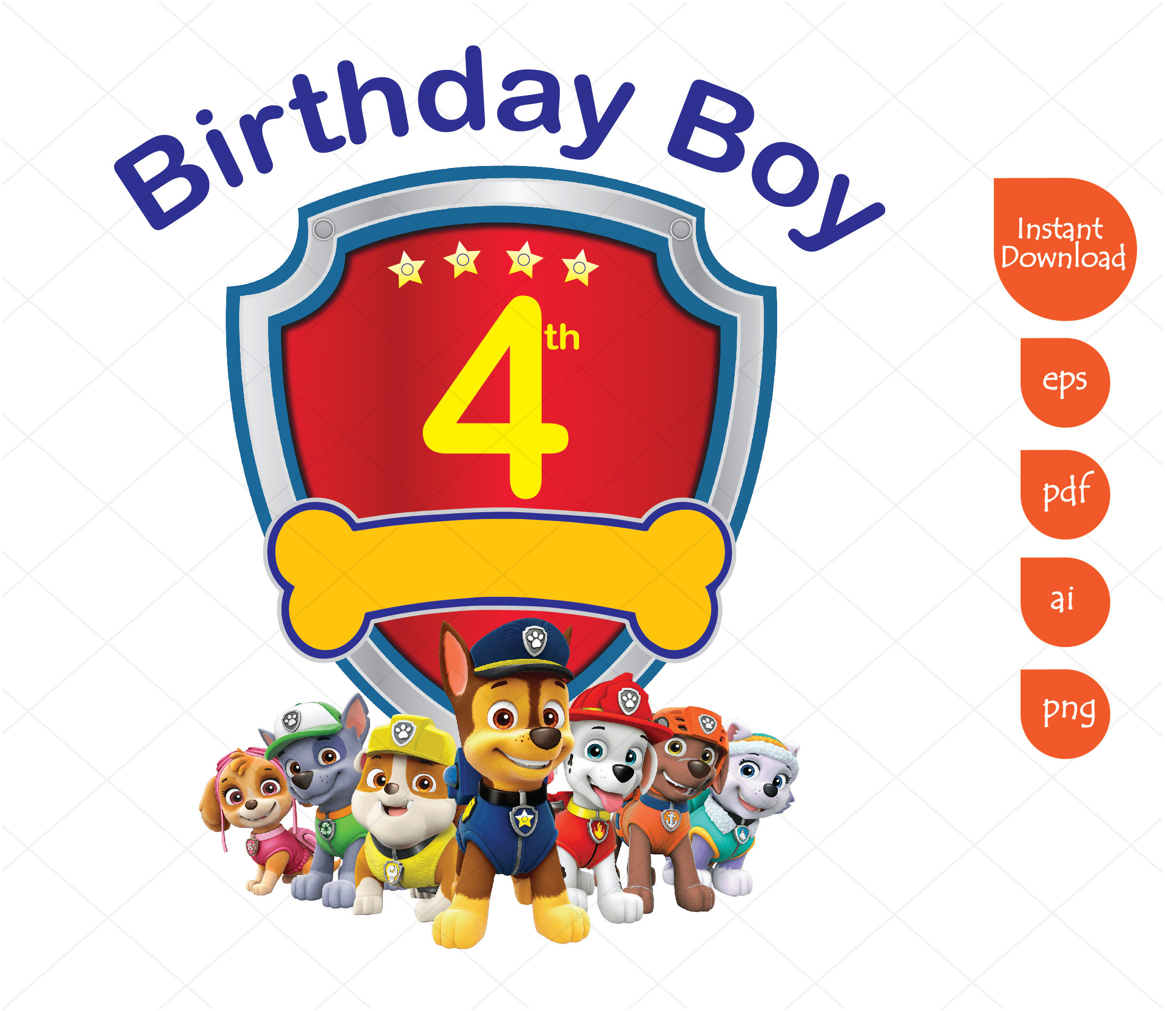 Paw Patrol 4th Birthday Boy Clipart Printable PNG Transparent | Etsy