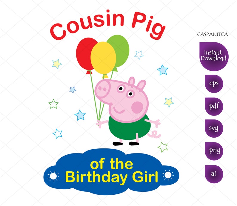 Download Cousin Pig of the Birthday Girl Clipart Peppa Pig svg | Etsy