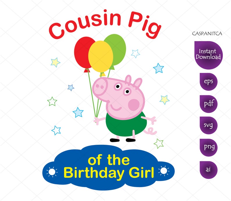 Download Cousin Pig of the Birthday Girl Clipart Peppa Pig svg | Etsy