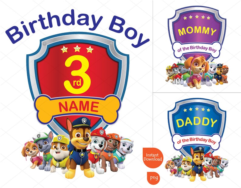 Paw Patrol 3rd Birthday Boy Clipart Paw Patrol Mommy and | Etsy