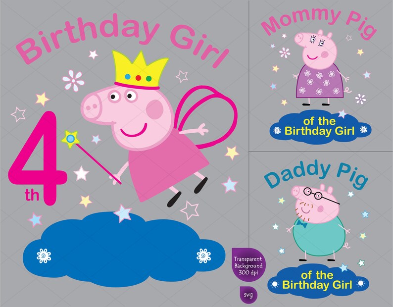 Download Peppa Pig 4th Birthday Girl Clipart Set of 3 Peppa Pig and ...