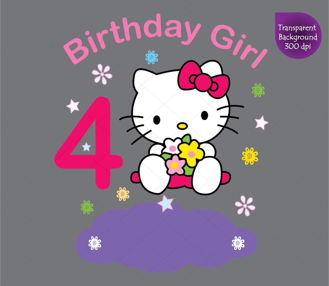 Hello Kitty 4th Birthday Girl Clipart Hello Kitty svg | Etsy