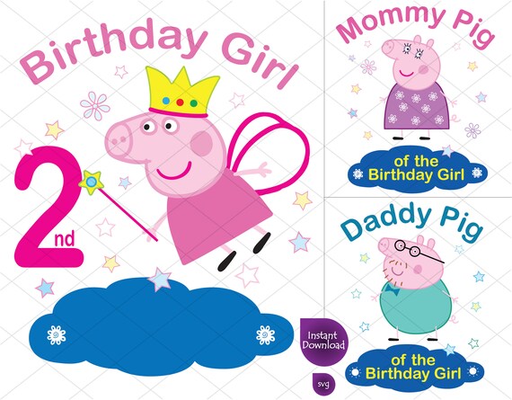Download Peppa Pig 2nd Birthday Girl Clipart Set Of 3 Peppa Pig And Etsy