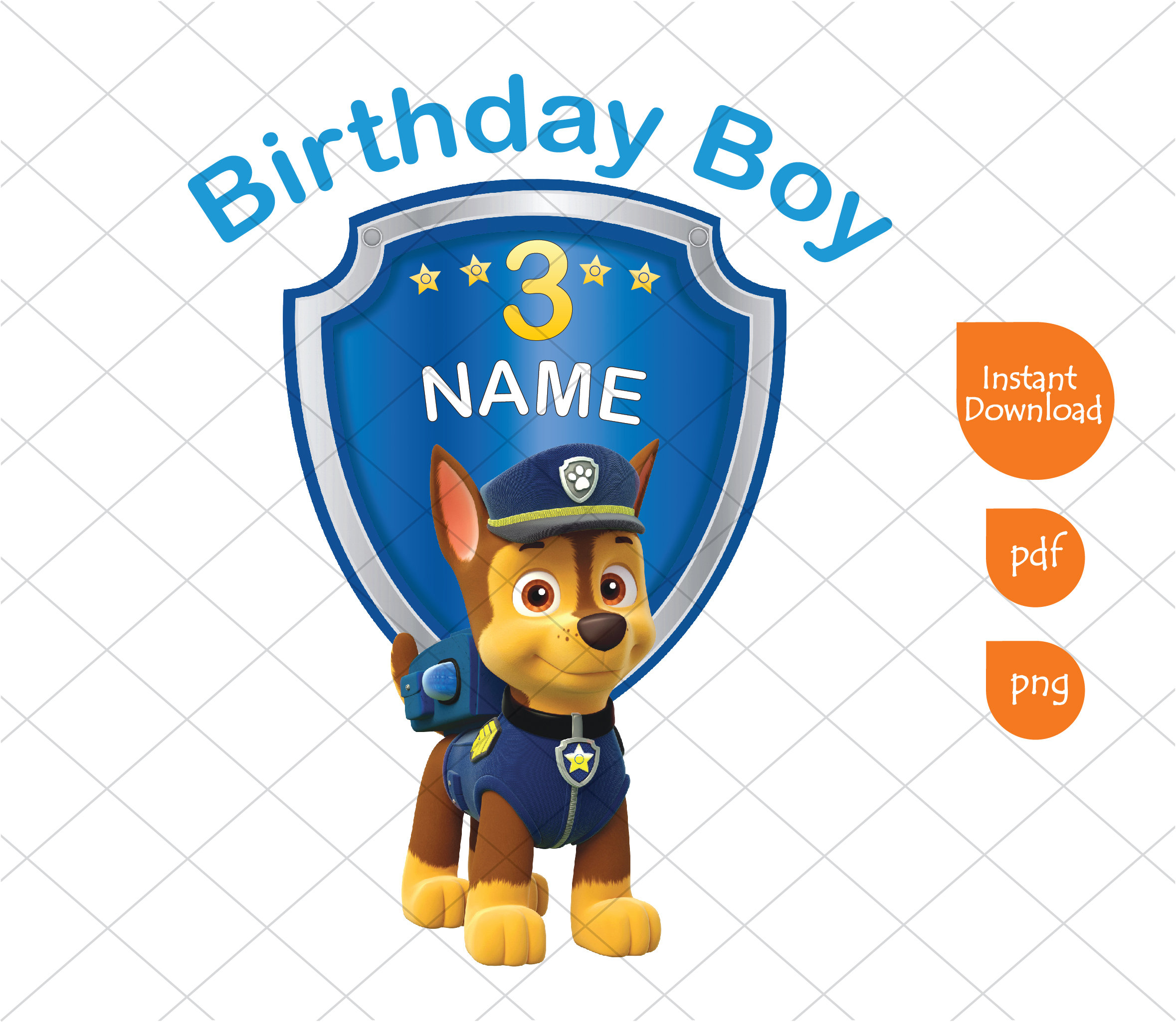 Paw Patrol 3rd Birthday Boy Clipart Printable PNG Transparent | Etsy