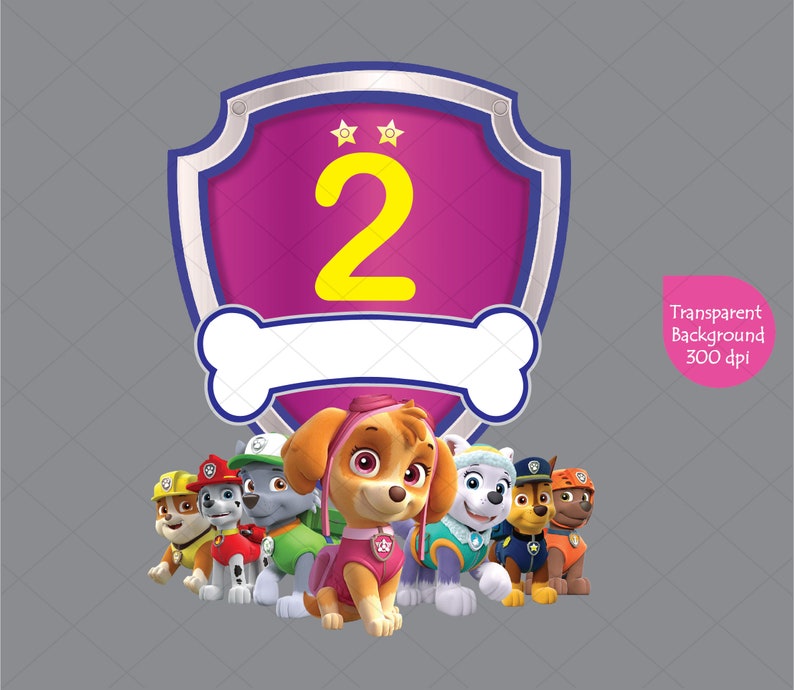 Paw Patrol 2nd Birthday Girl Clipart Printable PNG | Etsy