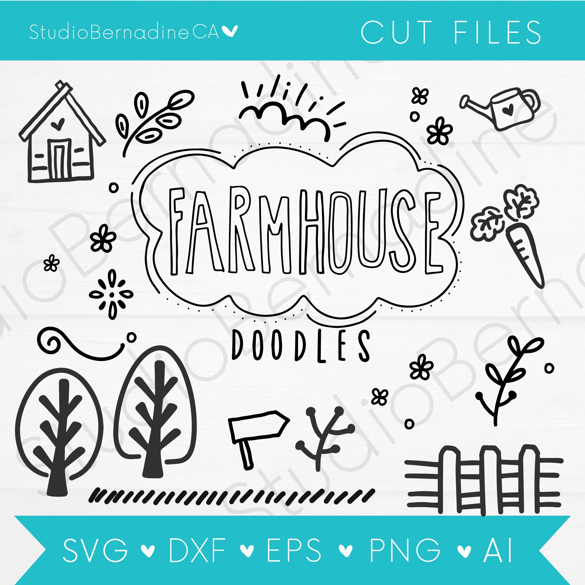 Hand Drawn Farmhouse Doodles Cut Etsy
