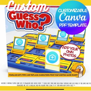 PDF Canva Vorlage Anpassbare Guess Who Charakterkarten, personalisiertes Geschenk