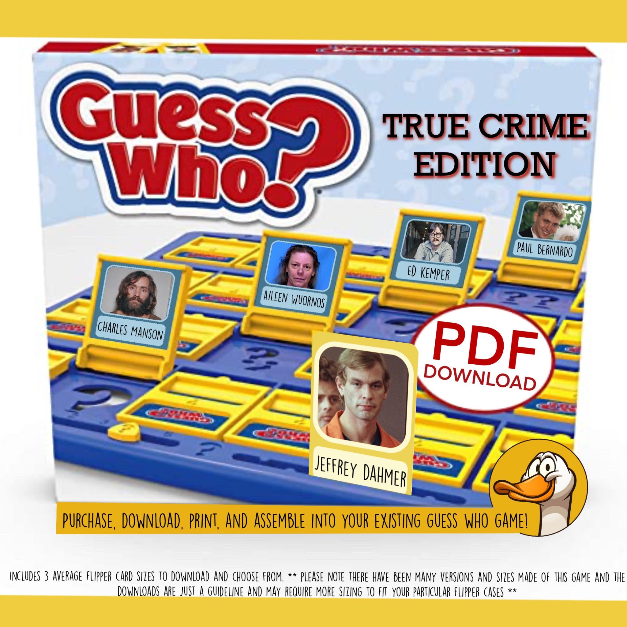 Serial Killer Guess Who Kit Printable Digital Download Custom Canada