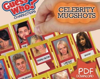 Instant Download PDF Celebrity Mugshots Guess Who Cards Personalized DIY Gift